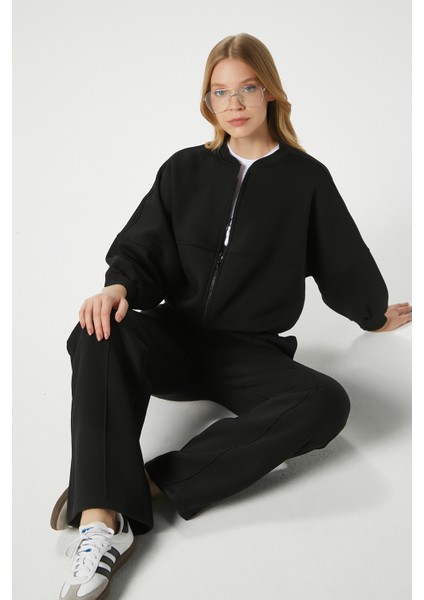 Kadın Darcy Içi Polarlı Oversize Kalıp Siyah Alt Üst Eşofman Takımı