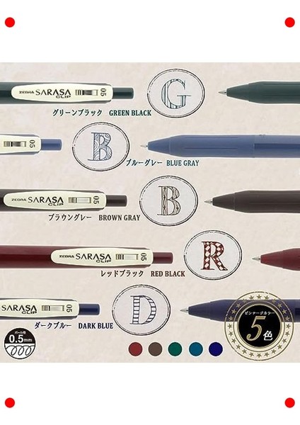 5'li Vintage Renk Jel Kalem Seti 0.5 mm modelleri