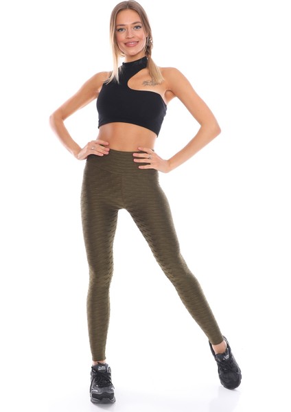 Kabartmalı Kumaş Ekstra Yüksek Bel Günlük Tayt