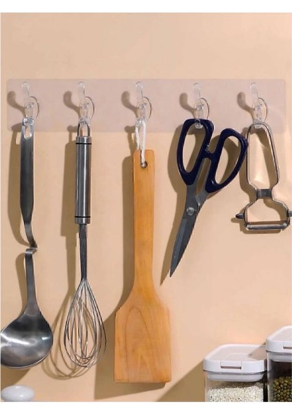 2 Adet Kendinden Yapışkanlı Güçlü Şeffaf 5li Askılık - Kapı Arkası Mutfak Duvar Banyo fiyatları