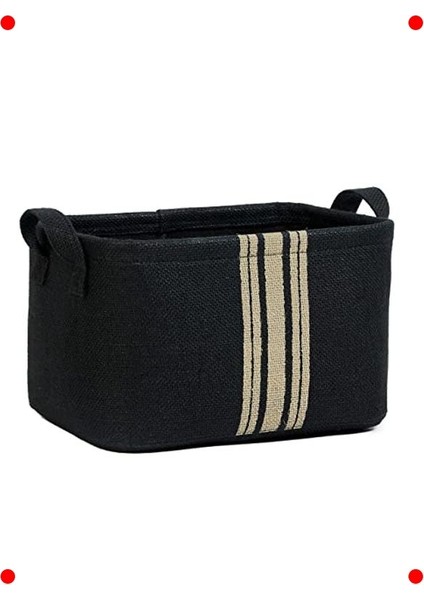 Siyah Çizgili Jüt Saklama Sepeti (30X21X18 Cm)