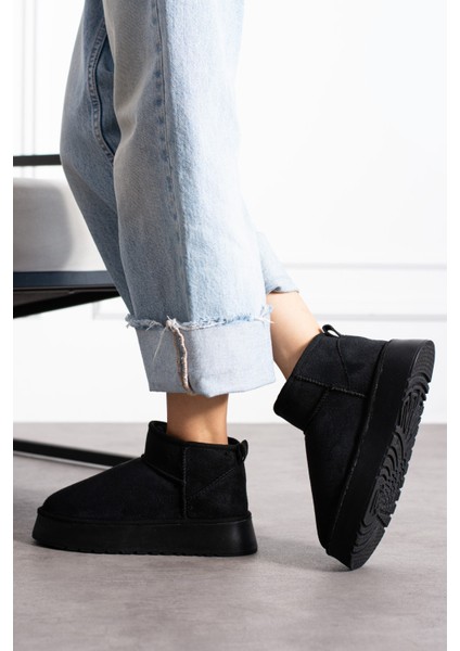 Kadın Taba Mini Süet Içi Kürklü Yüksek Kalın Taban Kışlık Bot