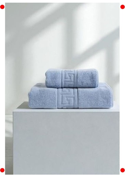 Mavi Pamuklu 2'li Havlu Seti - El ve Banyo Havlusu