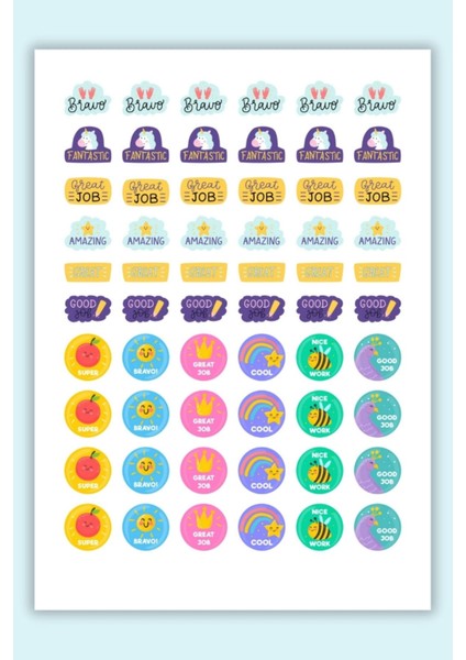 60 Adet Öğretmen Stickerı Motivasyon/ Öğrenci /ödül / Ödev Stickerı /a4 Boyutu/ingilizce