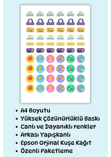 60 Adet Öğretmen Stickerı Motivasyon/ Öğrenci /ödül / Ödev Stickerı /a4 Boyutu/ingilizce fiyatları