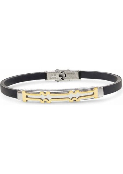 Erkek Desenli Silikon Kordonlu Çelik Bileklik