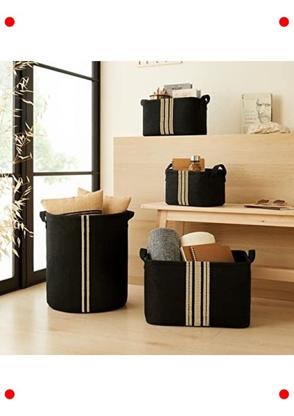 Siyah Çizgili Jüt Saklama Sepeti (30X21X18 Cm) fırsatları