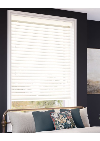 Wooden Blinds %100 Doğal Ahşap Jaluzi Perde 50MM, Alüminyum Kasalı Yüksek Kaliteli - Krem (Kurdelasız)