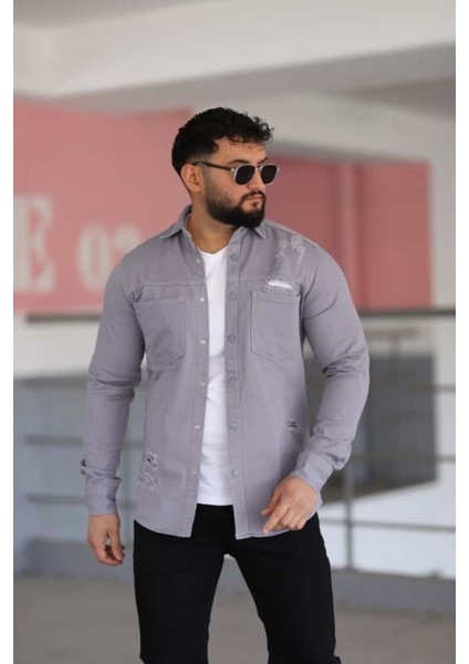 Erkek Kot Gömlek Slim Fit, Çift Cepli Geniş Düğmeli Likrasız Gömlek modelleri