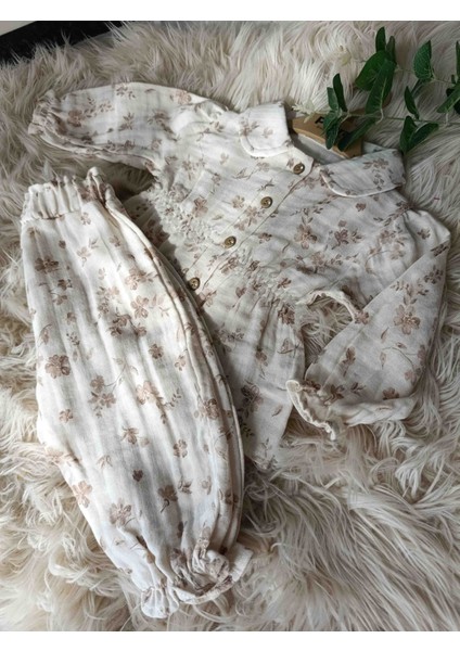 Müslin Alt Üst Takım Kız Bebek %100 Pamuklu