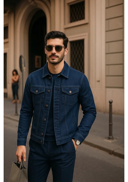 Erkek Günlük Mevsimlik Slim Fit Trend Lacivert Kot Ceket modelleri