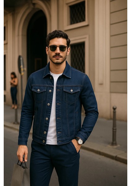 Erkek Günlük Mevsimlik Slim Fit Trend Lacivert Kot Ceket fırsatları