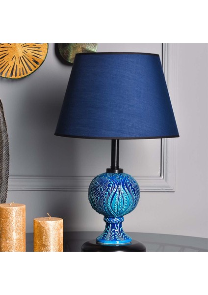 Light Sardes Çini Detaylı Seramik Abajur - Mavi Şapka / Siyah Ayak