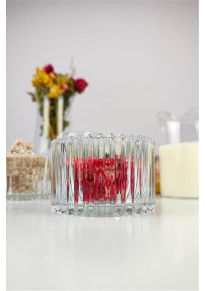 6 Parça Cam Çerezlik Sunum Reçellik Sosluk Saydam Tealight Mumluk Magnolya modelleri
