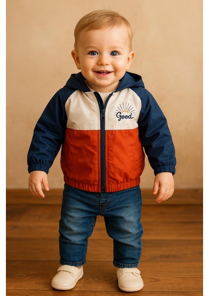 Safir Kot Pantolonlu Yağmurluklu Erkek Bebek Üçlü Takım