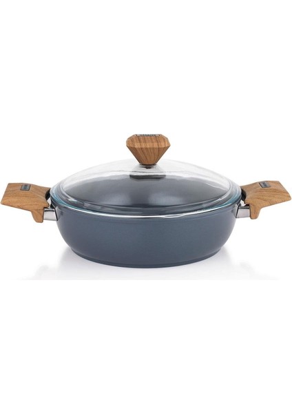 Fiesta Seramik Basık Tencere - Siyah / Açık Kahverengi - 24 cm