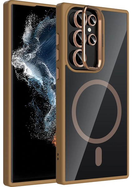 Galaxy S22 Ultra Kılıf Standlı ve Kamera Lens Hediyeli M-Safe Şarj Özellikli Redclick Etro Kapak