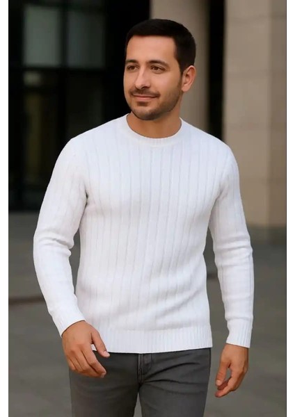 Erkek Fitilli Triko Kazak 2’li Set – Siyah & Beyaz, Kalın Dokuma Pamuklu Regular Fit Bisiklet Yaka Uzun Kollu Rahat Kışlık Kazak Kombini indirimleri