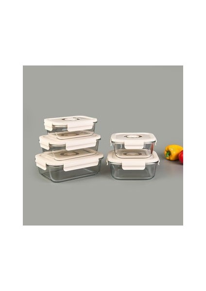 5'li Vakumlu Cam Saklama Kabı Seti - Renkli fiyatları