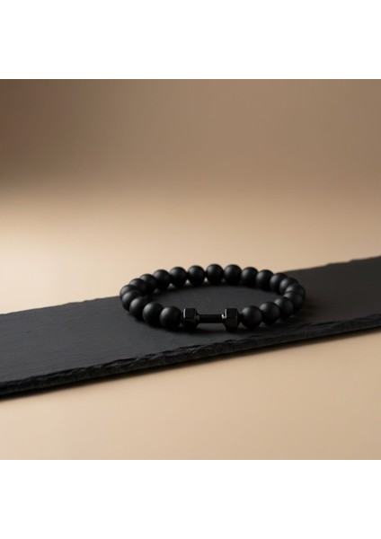 Siyah Mat Obsidyen Erkek Dambıl Bileklik - Spor Bileklik