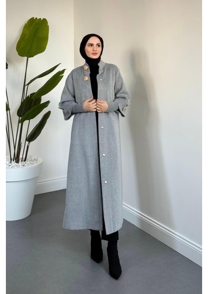 Matar Önü Çıtçıtlı Astarlı Kaşe Kaban Gri fiyatları