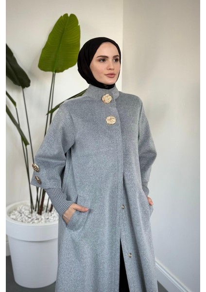 Matar Önü Çıtçıtlı Astarlı Kaşe Kaban Gri fırsatları