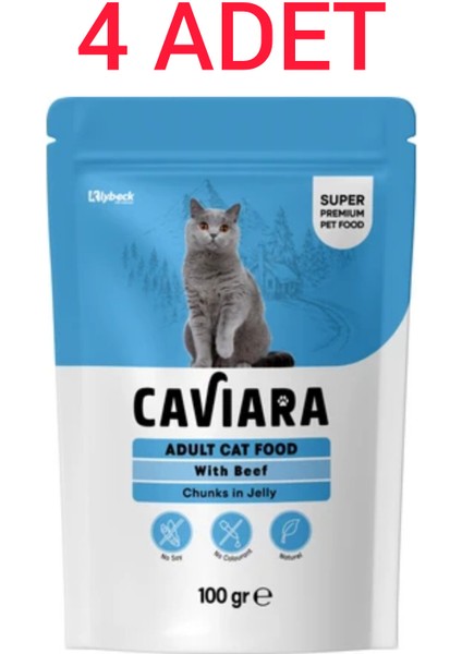 Pouch Jöle Içinde Et Parçacıklı Dana Etli Yetişkin Kedi Pouch Yaş Mama 100 Grx4