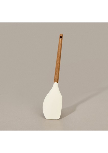 Akasya Saplı Silikon Servis Spatulası - Kahverengi / Krem