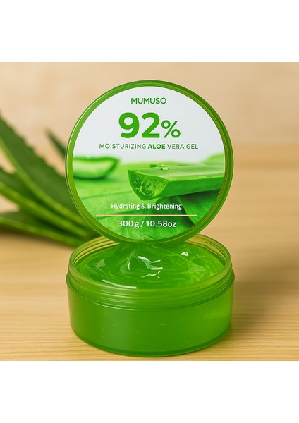 Mumuso 92% Aloe Vera Jel 300G – Nemlendirici & Cilt Canlandırıcı Bakım Jeli | Yüz, Vücut ve Saç Için Doğal Aloe Vera Özlü