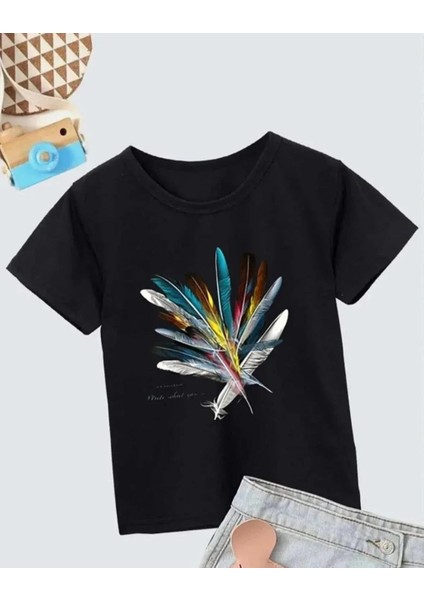 Kız Çocuk Baskılı T-Shirt- Siyah