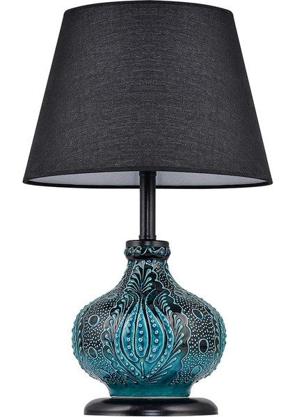 Light Patara Çini Detaylı Seramik Abajur - Siyah / Turkuaz fiyatları