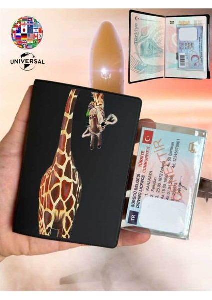 Zürafa Desenli Pürüzsüz Yüzey Deri Pasaport Kılıfı Kabı Tüm Ülke Pasaportlarına Uygun fiyatları