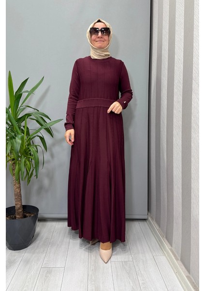 Örgü Teknikli Triko Elbise Bordo T25PF-4001