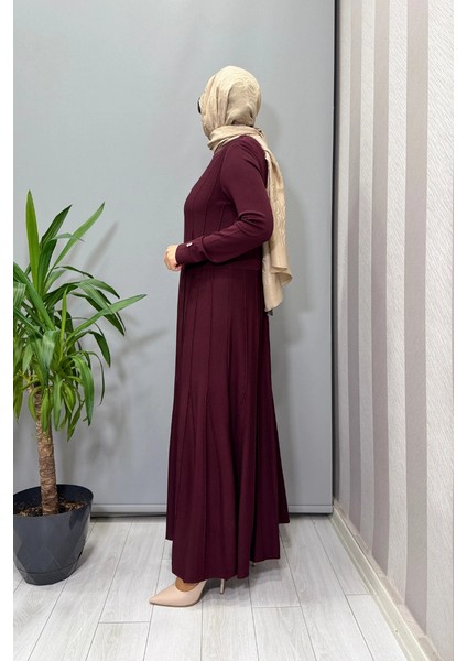 Örgü Teknikli Triko Elbise Bordo T25PF-4001 fiyatları