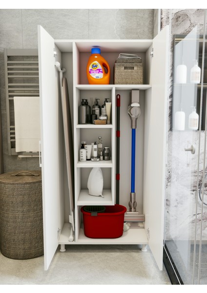 Çok Amaçlı Dolap Beyaz Banyo Düzenleyici Kiler Dolabı Kova Süpürge Deterjan Dolabı Krom fiyatları