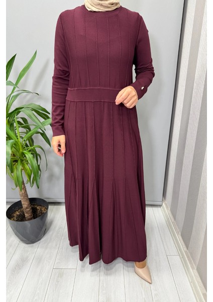 Örgü Teknikli Triko Elbise Bordo T25PF-4001 fırsatları