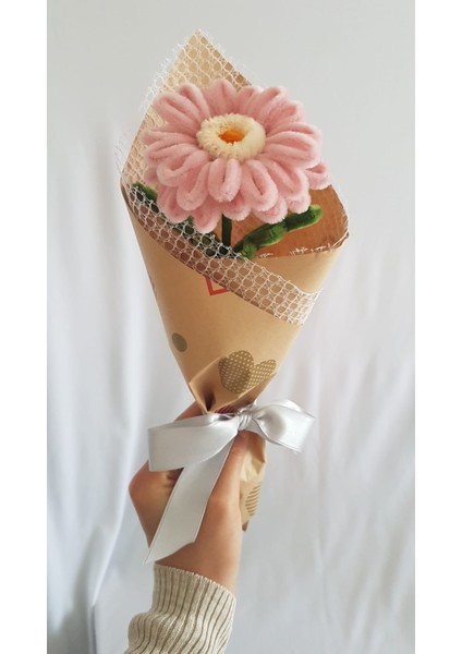 El Yapımı Gerbera Şönil Çiçek Buket – Dekoratif, Solmayan, Hediye Için Ideal