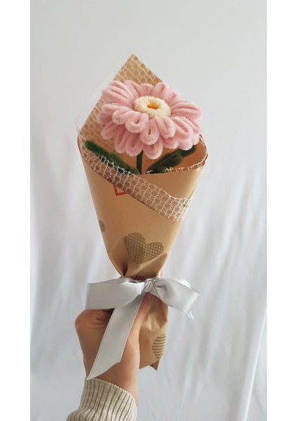 El Yapımı Gerbera Şönil Çiçek Buket – Dekoratif, Solmayan, Hediye Için Ideal