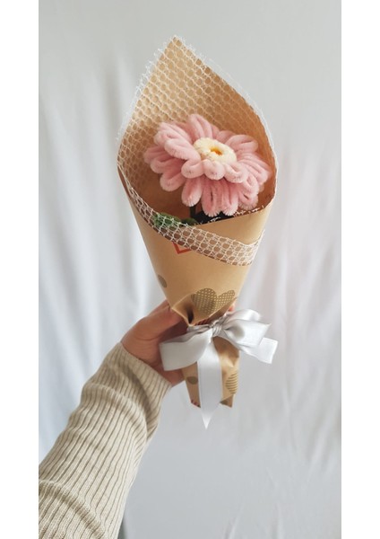 El Yapımı Gerbera Şönil Çiçek Buket – Dekoratif, Solmayan, Hediye Için Ideal