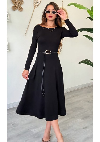 Kemer Detaylı Uzun Kollu Triko Elbise fiyatları