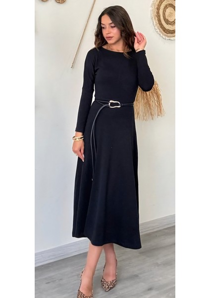 Kemer Detaylı Uzun Kollu Triko Elbise modelleri