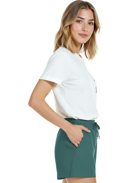 Kadın Beyaz Relaxed Fit %100 Pamuk Tişört – Soyut Geometrik Doodle Baskılı fırsatları