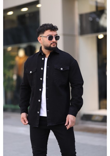 Erkek Kot Gömlek Rahat Kalıp, Çift Cepli, Düğmeli Denim Gömlek