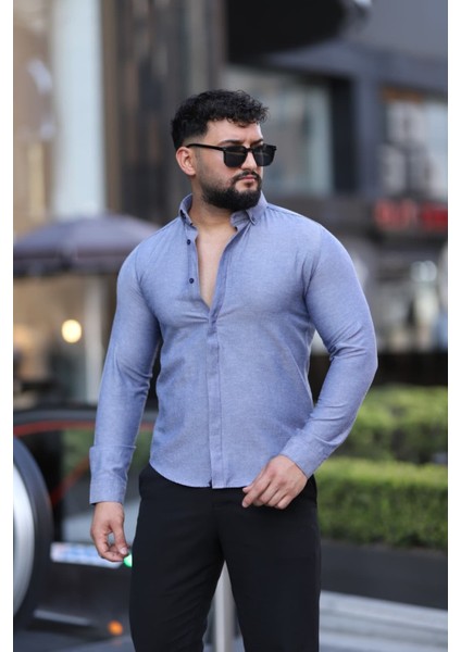 Saklı Düğmeli Slim Fit Klasik Yaka Uzun Kol Pamuk Gömlek modelleri