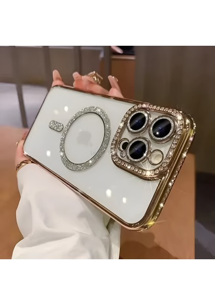 Iphone 15 Pro Uyumlu Şeffaf Taşlı Magsafe Özellikli Kılıf