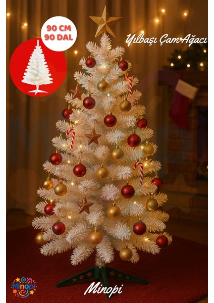 Yılbaşı Çam Ağacı Beyaz 90 cm Plastik Ayaklı 90 Dal Christmas Tree