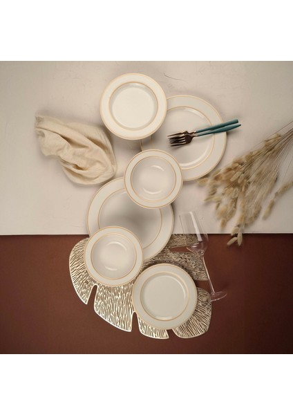 Altın File Bonsai 18 Parça Yemek Seti - Ekru