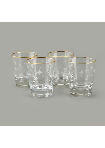 Star Altın Yaldızlı 4'lü Su Bardağı Seti - Sarı / Şeffaf - 270 ml