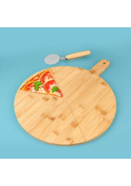 Pizza Sunum Tahtası ve Bıçağı - Açık Kahverengi - 34 cm fiyatları