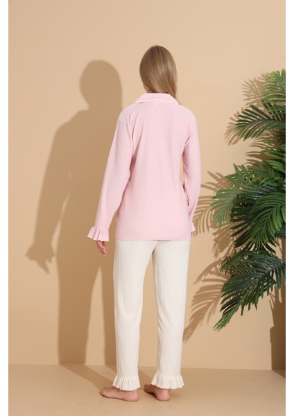 Bürümcük Kumaş Önden Düğmeli Uzun Kollu Kadın Pijama Takımı 6004 fırsatları